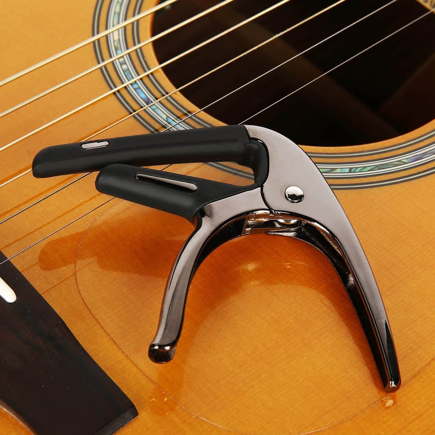 SGPRO Capo for Acoustic Guitars Electric Guitars and Ukuleles with Thin and Light, Hidden Torsion Spring, Cold-light Black Color, and Zinc Alloy Design