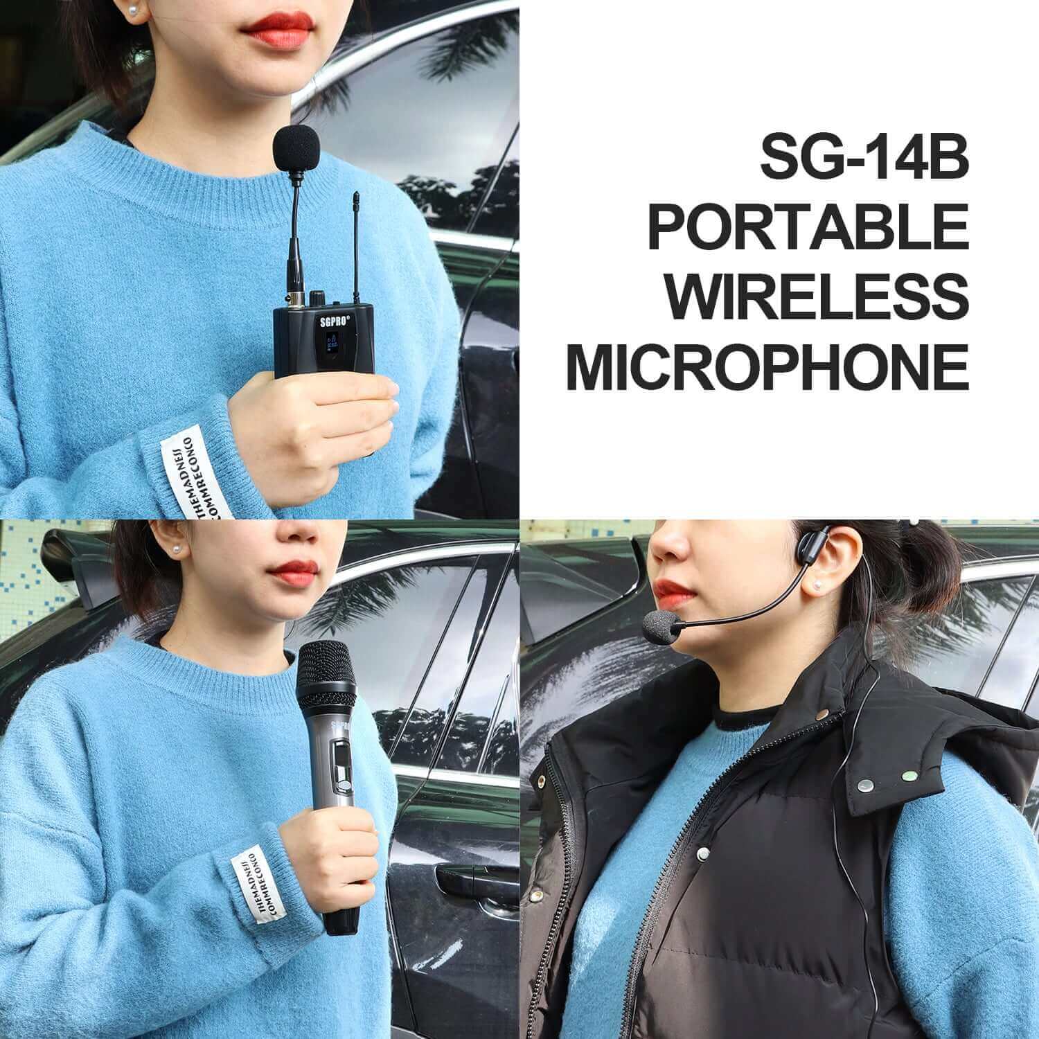 SGPRO Headworn and Handheld Wireless Microphone Compact Set, 32 Channels 262 Ft Transmission AA Batteries Powered, Mute and Volume Control