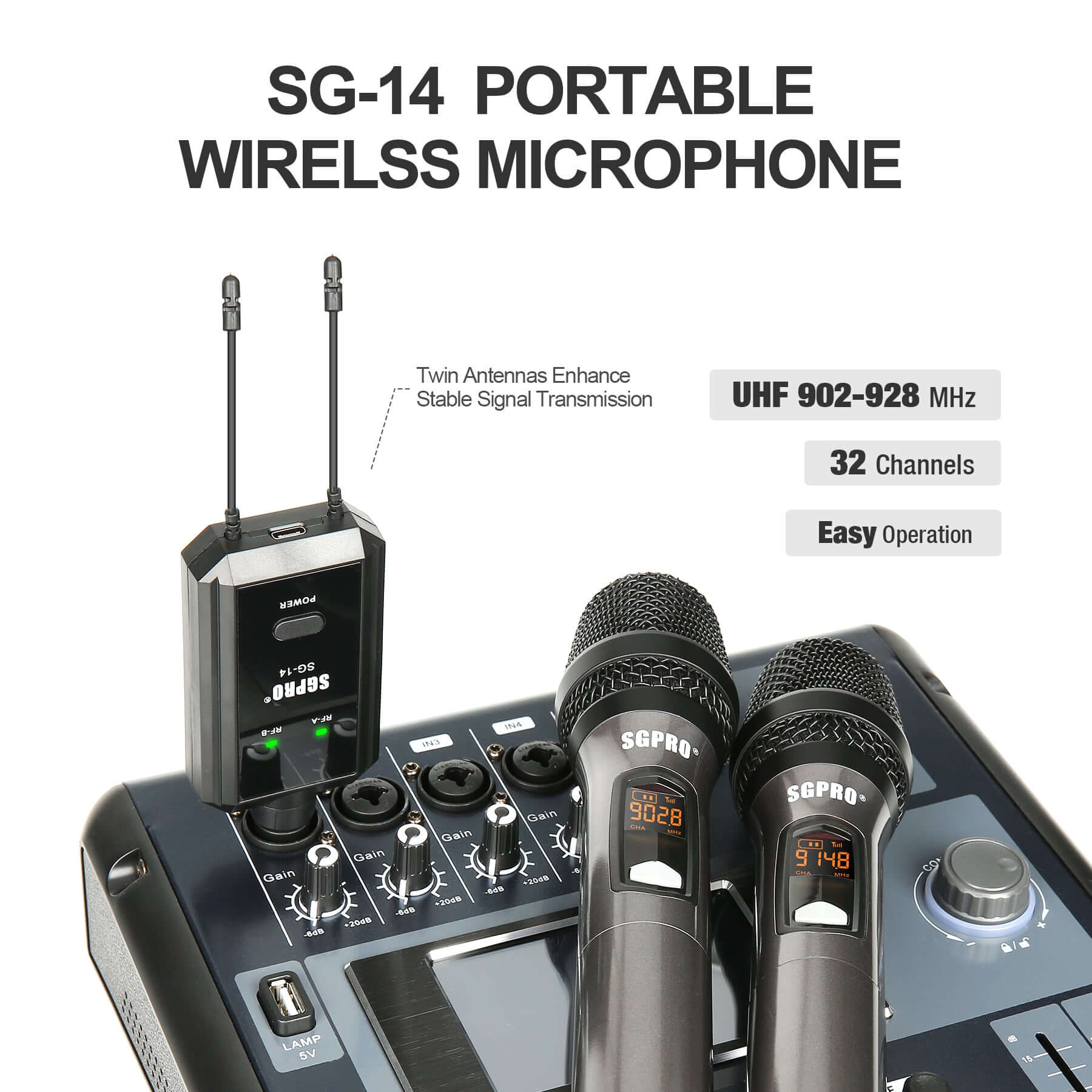 SGPRO Quad Handheld Wireless Microphones System for Events