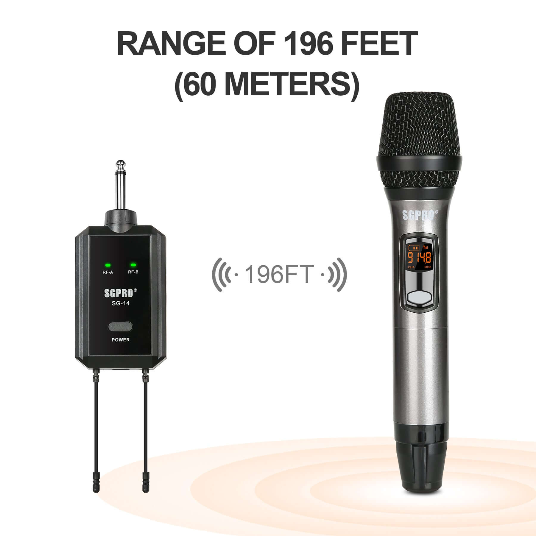 Cordless Microphone, UHF Wireless Handheld Karaoke Dual Mic Set SGPRO, 32 Preset Channels 262 Feet Transmission Range, Noise Cancelling, Rechargeable Receiver, Quick and Portable for Singing, Talking - SGPRO AUDIO