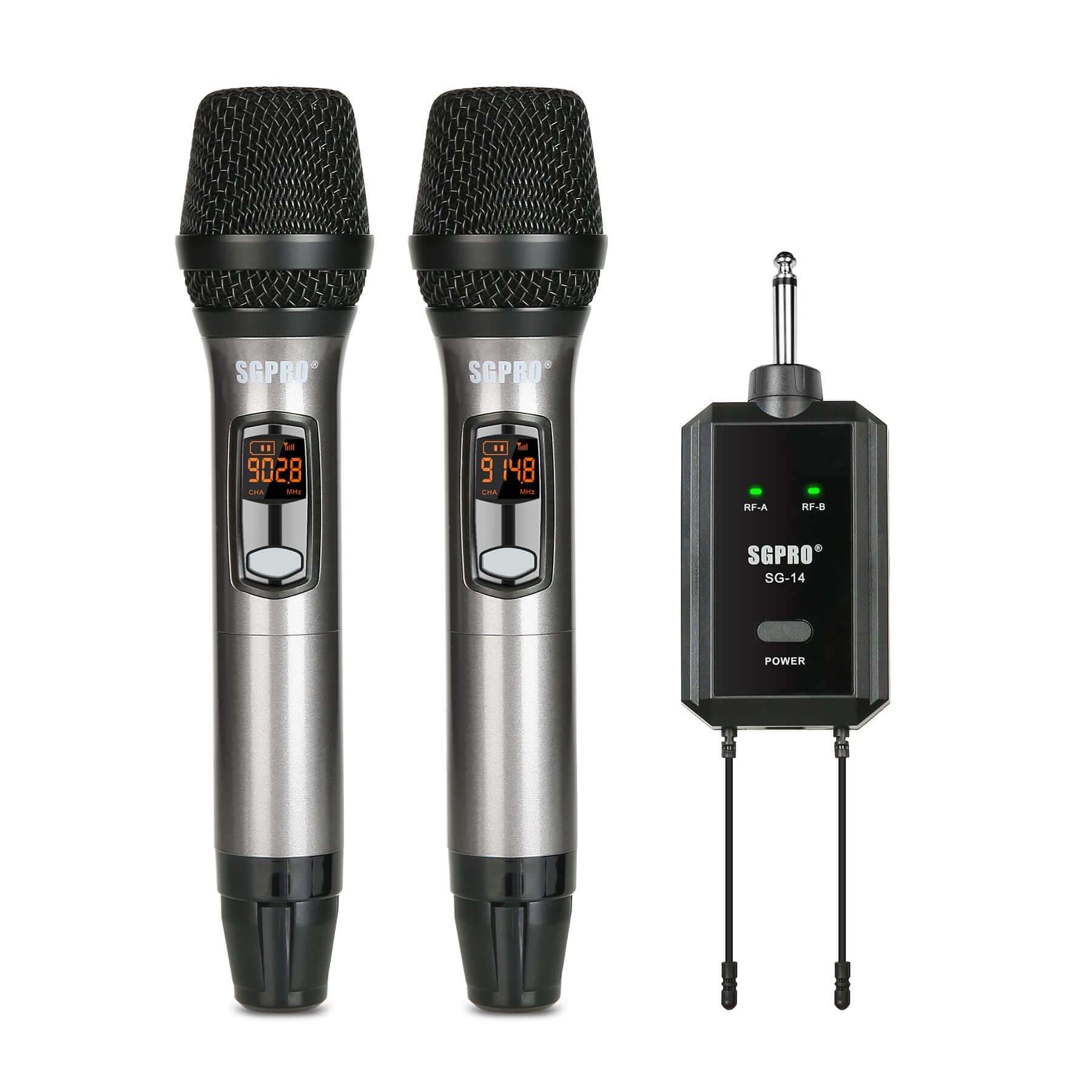 Cordless Microphone, UHF Wireless Handheld Karaoke Dual Mic Set SGPRO, 32 Preset Channels 262 Feet Transmission Range, Noise Cancelling, Rechargeable Receiver, Quick and Portable for Singing, Talking - SGPRO AUDIO